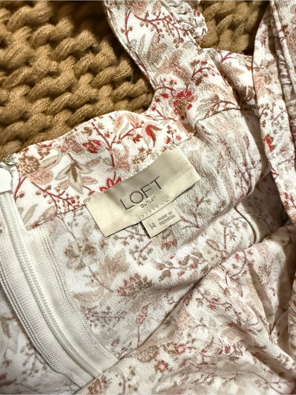 LOFT Cream Dress with Floral Print